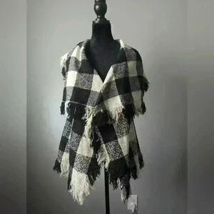 ANGL Plaid Black and Tan Vest with Fringe